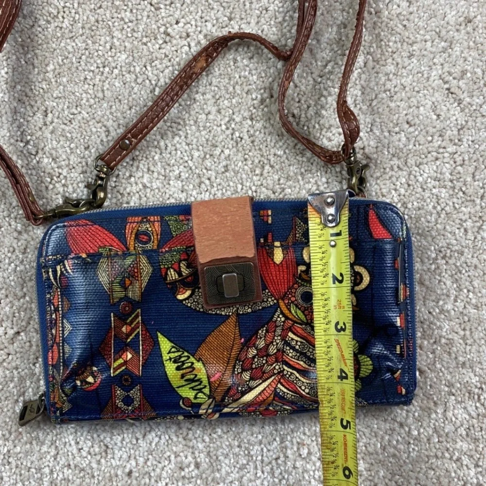 Sakroots Artist Circle Large Smartphone Crossbody Wallet Navy Owl Spirit Print